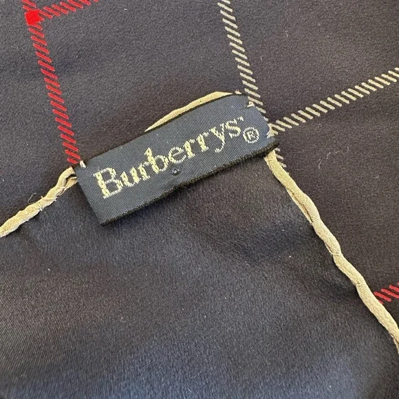 Vintage Burberrys of London Silk Scarf Navy Plaid Equestrian Logo Square - Picture 6 of 6